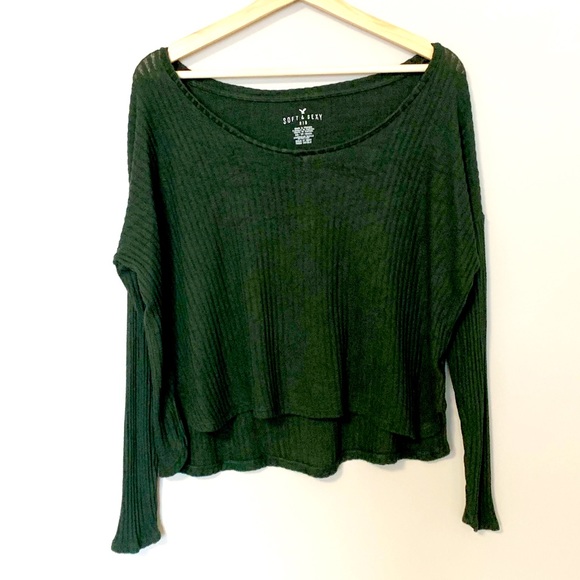 American Eagle Cropped DK Green Sweater - XS - Picture 1 of 6